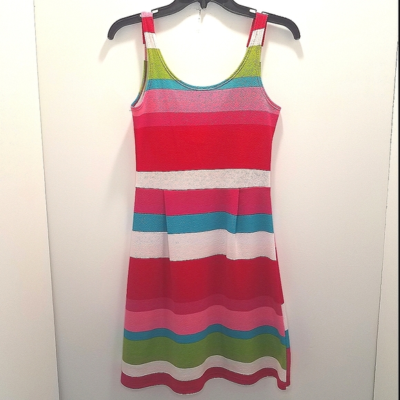 Tovia USA Junior's Size Small Dress Fitted Striped Spring Summer Bright Tank - Picture 2 of 6